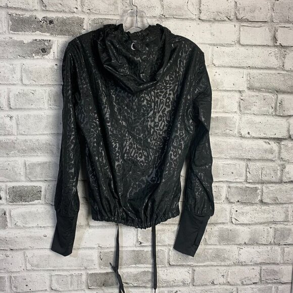 Zyia Active Windbreaker Black Cheetah Print Full Zip Hooded UtilityJacket - Picture 8 of 14